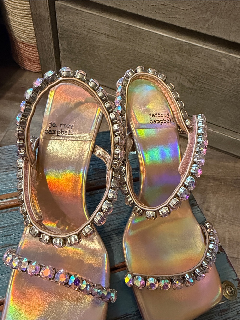 Jeffrey Campbell Iridescent Pink Crystal-Strap Heels - Picture 3 of 5